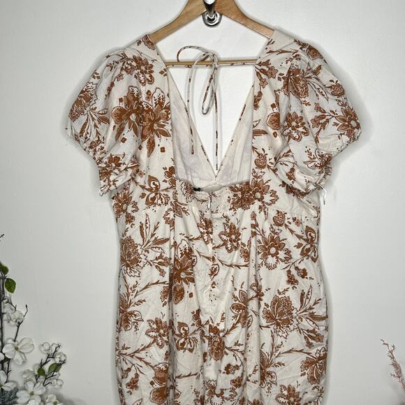 ABERCROMBIE & FITCH Puff Sleeve Slim Poplin Midi Dress Floral Brown Sz XLP {P2} - Picture 7 of 10